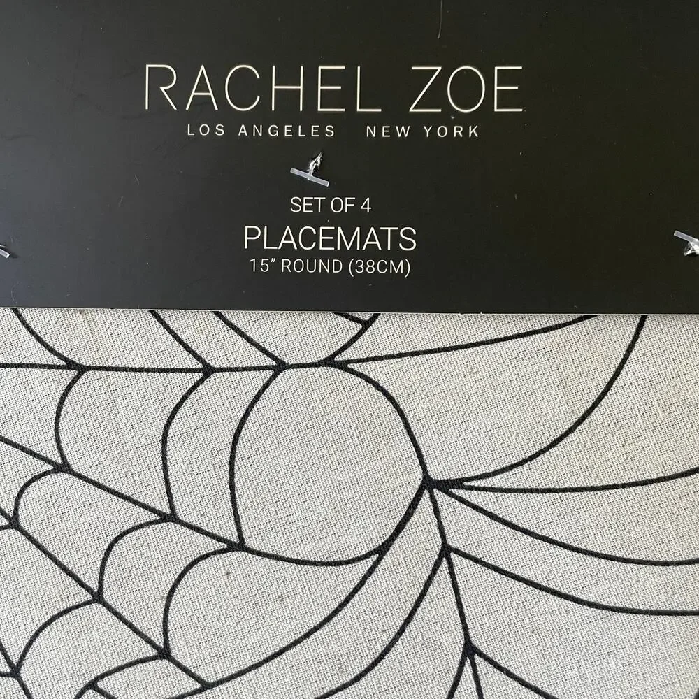 Rachel Zoe Halloween Spider Web with Beaded Spider Placemats 15in Set of 4 NEW
